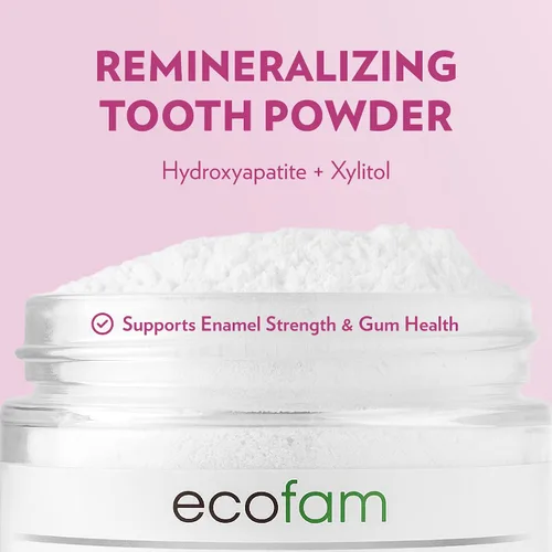 Miniatura 4 de Ecofam Polvo de pasta de dientes – Polvo de dientes remineralizante, hidroxiapatita y xilitol, sin flúor, apoya la fuerza del esmalte y la salud