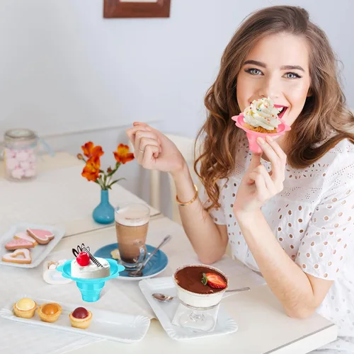 Miniatura 2 de Eaasty 200 tazas de hielo afeitado de flores coloridas de 4 onzas, tazas de cono de nieve de plástico, a prueba de fugas, cuencos de helado