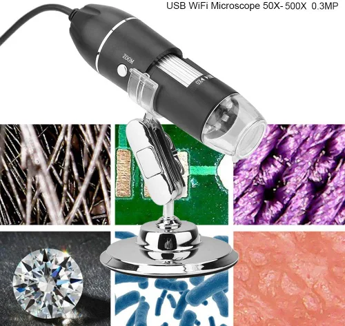 Miniatura 2 de Microscopio USB, 50X-500X 0.3MP Microscopio LED Lupa USB para computadora con soporte para verificación industrial de PCB, evaluación de joyas