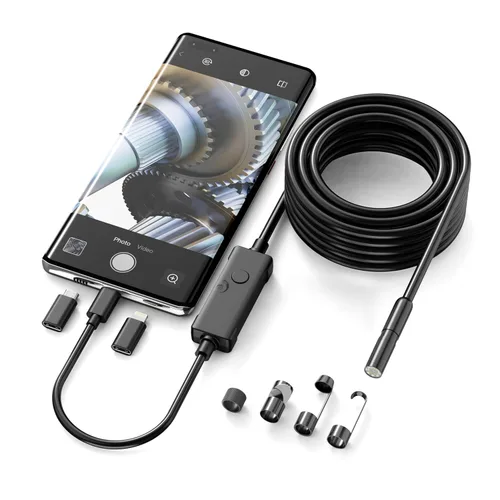 Miniatura 10 de Cámara endoscopio HD 1920P de 9.8 pies con luz, boroscopio con 8 luces LED ajustables, USB tipo C, cámara de inspección con cable de serpiente