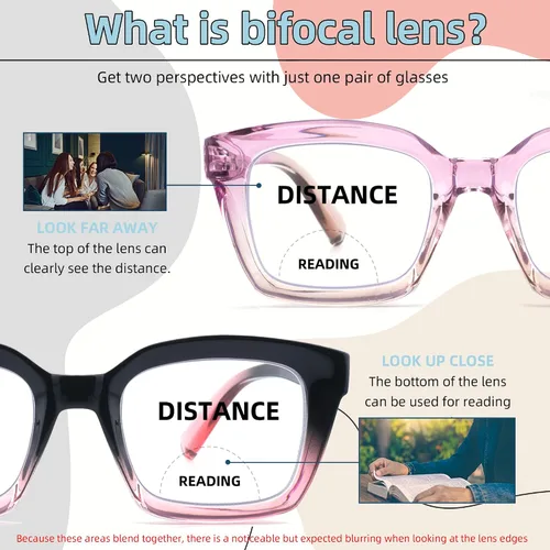 Miniatura 3 de HIYANJN Gafas de lectura bifocales para mujeres y hombres, luz azul, lectores de computadora, lentes de transición superior transparente para mujer
