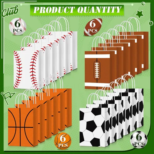 Miniatura 2 de TaoBary 24 bolsas de regalo para fiestas deportivas, fútbol, béisbol, deportes, bolsas de regalo con asas para decoración de fiesta de cumpleaños