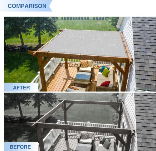 Miniatura 7 de E&K Toldo rectangular impermeable de 12 x 12 pies, con ojales, bloqueo UV, para pérgola, patio trasero, jardín, terraza, al aire libre (gris claro)