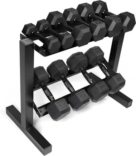 CAP Barbell Juego de mancuernas de 150 libras con estante de 2 niveles | Múltiples opciones Negro