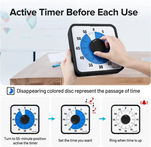 Miniatura 3 de Secura Home - Temporizador visual de 7.5 pulgadas, temporizador de cuenta atrás de 60 minutos extragrande para niños, herramienta mecánica de Azul