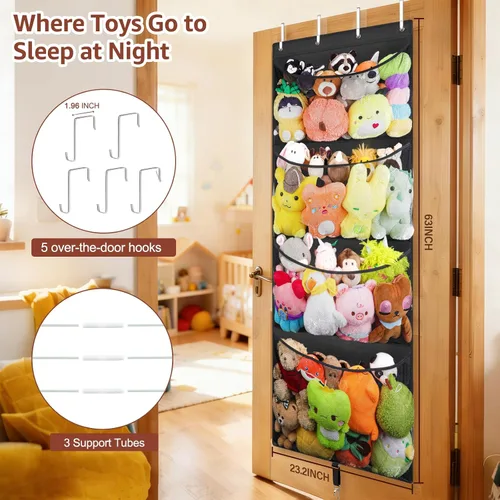Miniatura 2 de Woodoulogy Almacenamiento de Animales de Peluche Colgante, Organizador Grande de Juguetes de Felpa Sobre la Puerta con Gancho de Metal, Soporte