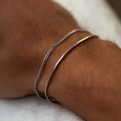 Miniatura 6 de Moodear Christmas Gifts Stackable Bracelets for Men - Dainty Silver Cuban Link Stackable Snake Chain Stainless Steel Bracelets Trendy Jewelry Gift