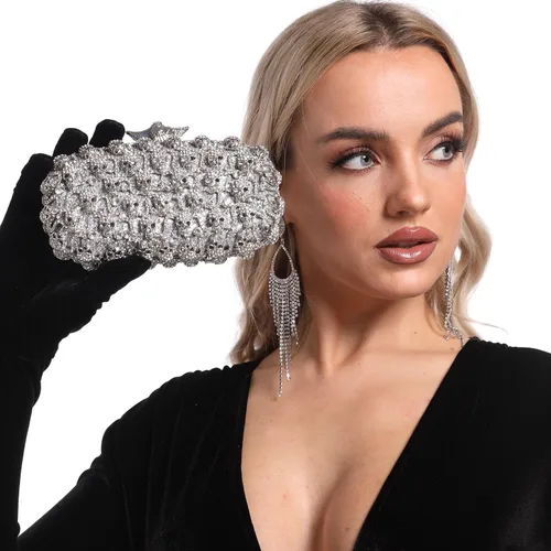 Miniatura 4 de Boutique De FGG Bolso de mano de cristal de calavera para mujer, bolso de mano de noche con diamantes de imitación, para fiesta, graduación