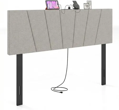 Miniatura 20 de Giantex Cabecero tapizado de lino para marco de cama Full y Queen, cabecero capitonado con botones de ancho ajustable solamente con patas de madera