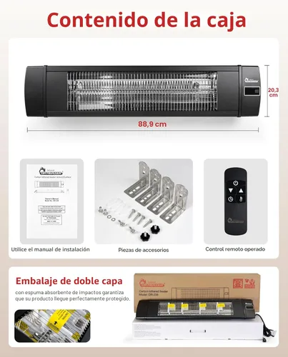 Miniatura 9 de Dr - Calentador infrarrojo DR-238 de carbono para exteriores, para restaurante, patio, garaje y terrazas, estándar, negro