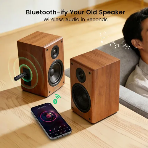 Miniatura 3 de Adaptador auxiliar Bluetooth para automóvil, receptor inalámbrico Bluetooth 5.4 con conector de 0.138 in, tiempo de reproducción de 6 horas, estéreo