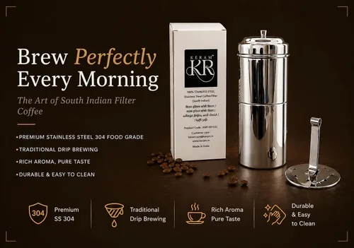 Miniatura 7 de KERAM Filtros de café de estilo indio, pequeña cafetera de goteo del sur de la India, 5.1 fl oz (5.07 onzas), accesorios para barra de café, filtro