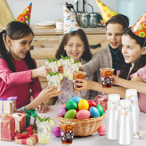 Miniatura 5 de 100 vasos de plástico con diseño de conejo de Pascua, vasos desechables transparentes de 12 onzas para Pascua, primavera, fiestas de cumpleaños