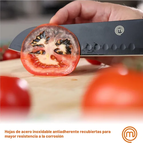 Miniatura 5 de MasterChef - Juego de cuchillos de cocina con bloque, 6 cuchillos de cocina y un soporte universal para cuchillos, hojas de acero inoxidable extra