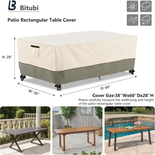 Miniatura 2 de Bitubi Funda para Mesa de Patio Rectangular/Ovalada de 60 Pulgadas, Funda para Mesa de Comedor Exterior Resistente e Impermeable para Invierno