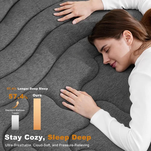 Miniatura 2 de HOMRELEXA Cubrecolchón de espuma viscoelástica de bambú de doble capa de 4 pulgadas, tamaño individual, funda de almohada acolchada suave de 2