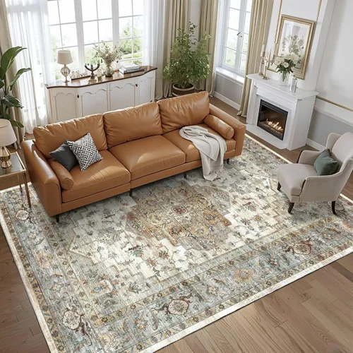 Miniatura 12 de Syalife 6x9 Alfombra Lavable para Área, Ultra Suave Antideslizante, Pila Baja, Alfombra Vintage Resistente a Manchas para Sala de Estar, Alfombra