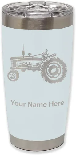 Miniatura 9 de LaserGram Vaso aislado al vacío de 20 onzas, Old Farm Tractor, grabado personalizado incluido (negro)