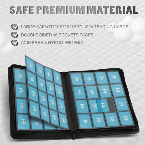 Miniatura 3 de Carpeta con cremallera de 16 bolsillos para más de 1000 tarjetas, bolsillos laterales seguros de carga, carpeta de álbum de tarjetas Naranja 16
