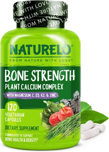 NATURELO Suplemento de calcio – con vitamina C, vitamina D3, K2 y calcio, magnesio y zinc para fortalecer los huesos con calcio de 600 mg – a base