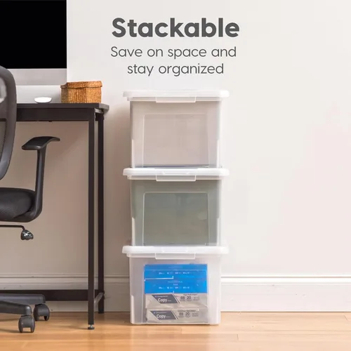 Miniatura 5 de IRIS USA Caja de archivos, organizador de archivos de plástico con tapas para archivos de cartas/legales, caja de documentos portátil para mudanza