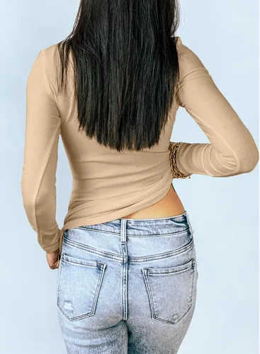 Miniatura 4 de Dokotoo Camisetas básicas de manga corta con cuello redondo y botones para mujer