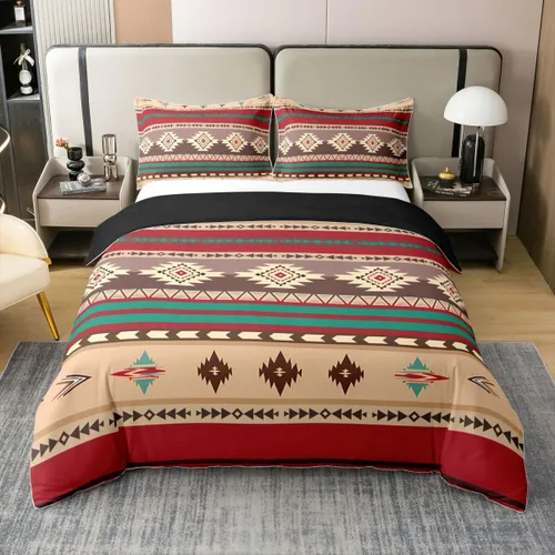 Miniatura 20 de Funda de edredón 100% algodón estilo bohemio del suroeste – Funda de edredón étnica tribal flecha – Juego de decoración de dormitorio completo