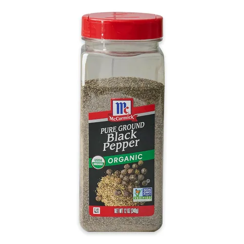 Pimienta negra McCormick, pura molida, orgánica, sin transgénicos, disfruta del sabor distintivo de la pimienta mientras cocinas y en la mesa, 12