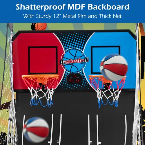 Miniatura 6 de GYMAX Juego de Baloncesto Arcade Interior Plegable con 8 Modos de Juego, Sonido de Arcade, 4 Pelotas y Bomba de Inflado, Juegos de Baloncesto