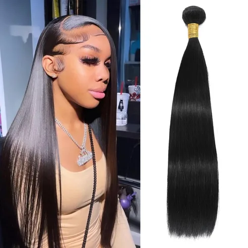 Miniatura 15 de Extensiones de cabello humano lacio tipo afro, 12 meses de vida útil de 10, 12 y 14 pulgadas, paquetes de cabello lacio brasileño Yaki 100% sin