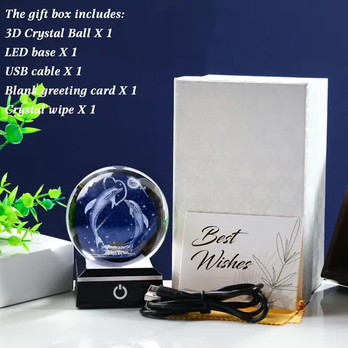 Miniatura 7 de Regalos de bola de cristal en 3D con delfines para mujeres, hombres y adultos, esfera de nieve con base LED, luz nocturna, delfines únicos grabados
