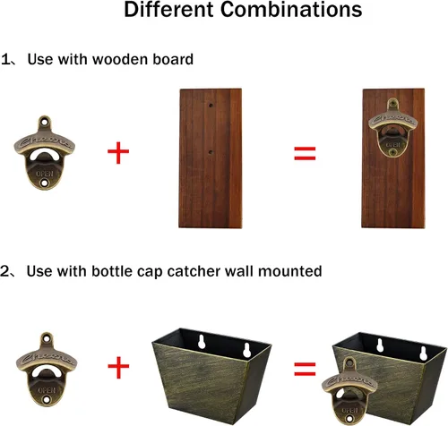 Miniatura 3 de Abridor de botellas de latón para montar en la pared, estilo vintage, bronce antiguo (paquete de 2)