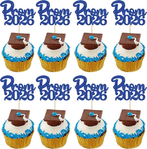 Miniatura 15 de Gyufise 24 piezas de decoración para cupcakes con purpurina para graduación 2026, decoración de pasteles para graduación 2026, decoración de Negro