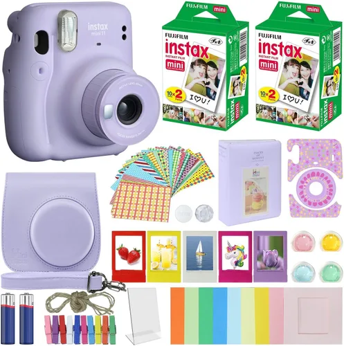 Cámara instantánea Fujifilm Instax Mini 11 + paquete de accesorios MiniMate + paquete de película fotográfica Fuji Instax (40 hojas), paquete de