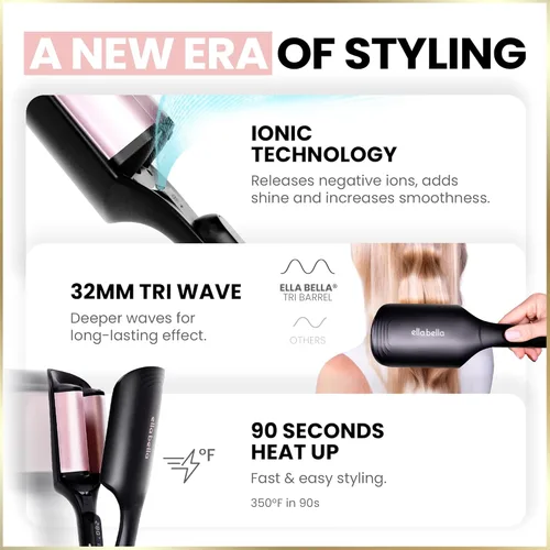 Miniatura 6 de ELLA BELLA® Ultimate Waver Rizador • Herramienta Rizadora • Ajustes de calor ajustables • Rizador de pelo de doble voltaje • Tecnología Negro/Oro