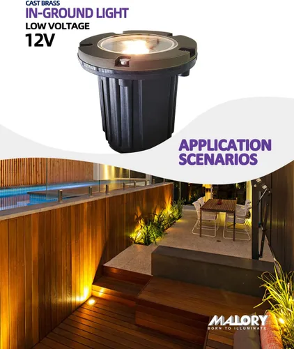 Miniatura 3 de MALORY Luces de Paisaje de Bajo Voltaje, (4.6''A) Cubierta Superior de Latón 12V Luces Empotradas en el Suelo para Exteriores, Iluminación LED