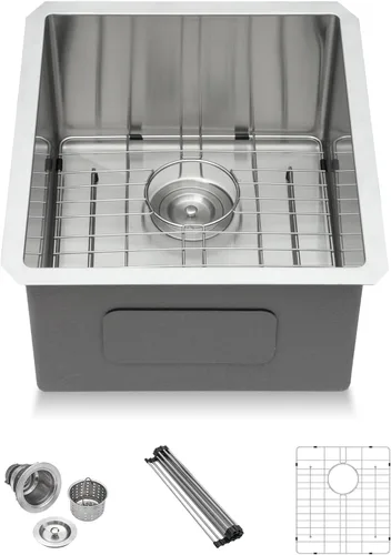 Miniatura 34 de Lordear Fregadero de cocina para interiores y exteriores de 15 x 17 con grifo plegable, Samll Bar Prep 16 calibre T304 de acero inoxidable