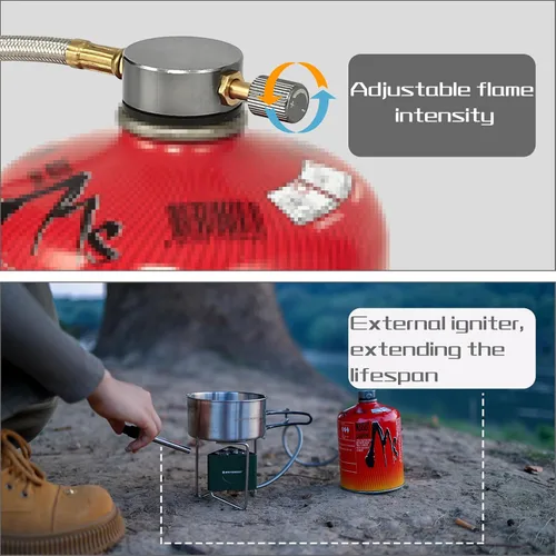 Miniatura 2 de Whitsunday Estufa de camping de 6800 W, 3 quemadores, resistente al viento, portátil, con adaptador de recipiente de combustible, encendido