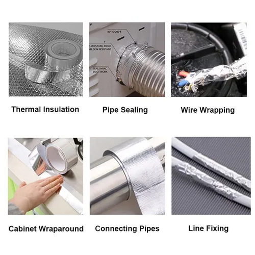 Miniatura 5 de Cinta de aluminio de tela de fibra de vidrio plateada, cinta reflectante de calor autoadhesiva reforzada, resistente al aislamiento de aislamiento
