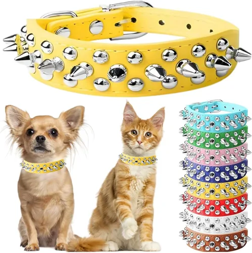 Miniatura 5 de Collar de perro con pinchos para perros pequeños, collares de cachorro macho con pinchos de cuero PU con remaches de hongos, collares tachonados