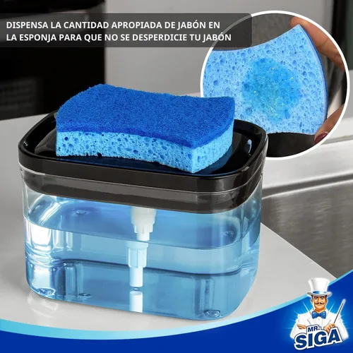 Miniatura 3 de MR.SIGA Dispensador de Jabón para Platos de Cocina, Portacepillas Premium 2 en 1, Dispensador de Bomba de Jabón para Lavado de Platos para Encimera