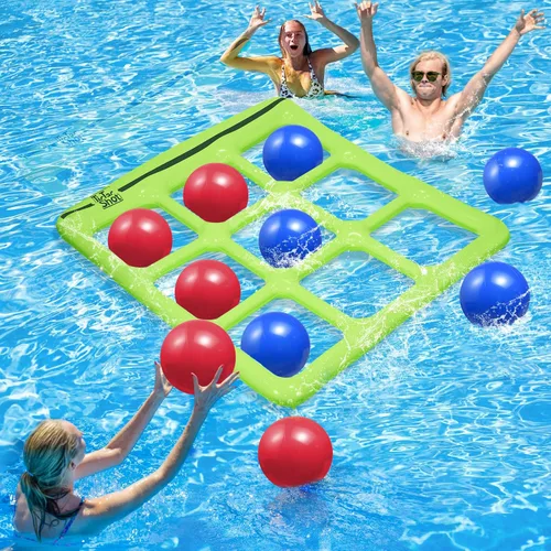 Juego de Juguetes de Piscina TicTac Shot - Juego Inflable de Tic Tac Toe para Piscina con 10 Bolas - para Adultos, Adolescentes, Niños de 2 a 10