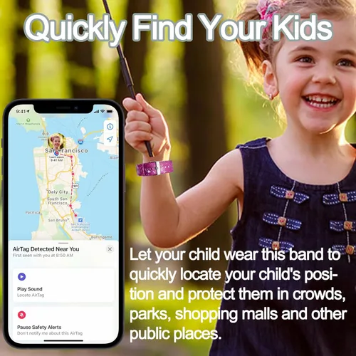 Miniatura 4 de Paquete de 2 pulseras impermeables AirTag para niños, pulsera impresa oculta para Apple AirTag, funda de silicona para AirTag y rastreador