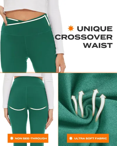 Miniatura 157 de TNNZEET Leggings acampanados negros para mujer, pantalones de yoga cruzados con bolsillos, corte de bota, leggings acampanados