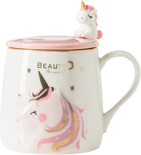 Taza de unicornio BigNoseDeer, linda taza de café de cerámica con adorable cuchara de unicornio, taza novedosa para la mañana para café, té, leche,