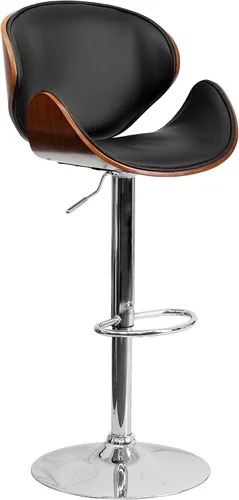 Miniatura 9 de Taburete de bar Flash Furniture de madera de haya con altura ajustable y asiento y respaldo de vinilo negro curvado, Espuma Madera Vinilo, Hayedo