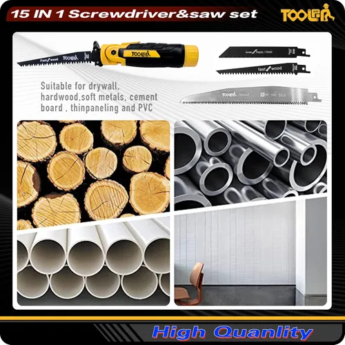 Miniatura 7 de Sierra manual de múltiples cuchillas 15 en 1 con destornillador. Para cortar madera, metal, plástico, chapa, paneles de yeso y madera contrachapada.