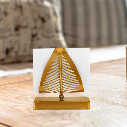 Miniatura 4 de Metal Napkin Holder Stand with Leaf Design, Large Rustic Tabletop Napkin Dispenser Organizer for Kitchen and Dining, Gold Finish with Long Base for