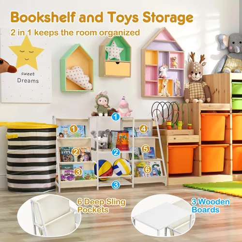 Miniatura 5 de Montessori - Estantería y organizador de juguetes para niños, almacenamiento de juguetes ajustable de 3 niveles, estantería de 6 niveles para niños