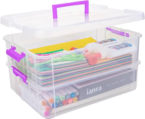 Miniatura 7 de TERGOO Contenedores de almacenamiento de plástico de 2 capas con tapas, caja transparente multiusos apilable y portátil, organizadores portátiles